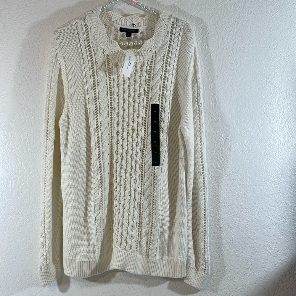 BANANA REPUBLIC White Cable Knit Sweater Size XL NEW